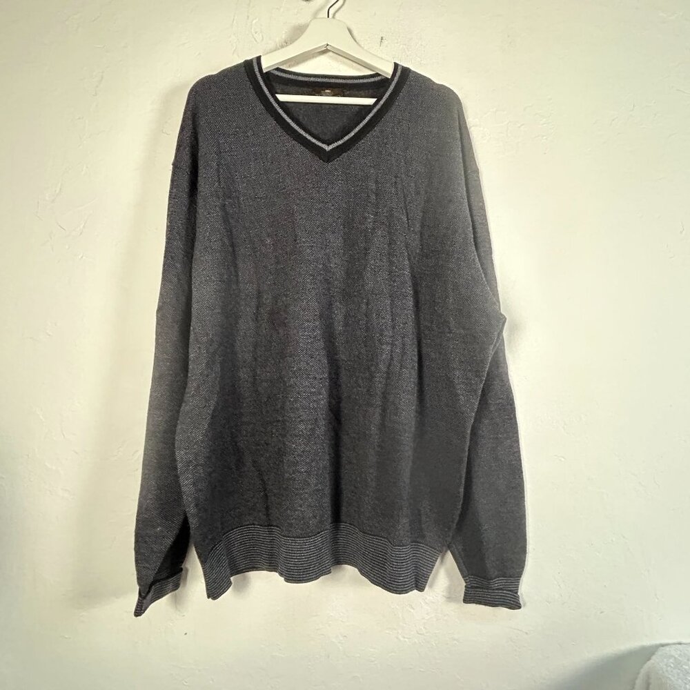 Toscano Mens Extra Fine Merino Wool V-Neck Sweater XXL Heather Gray Pullover